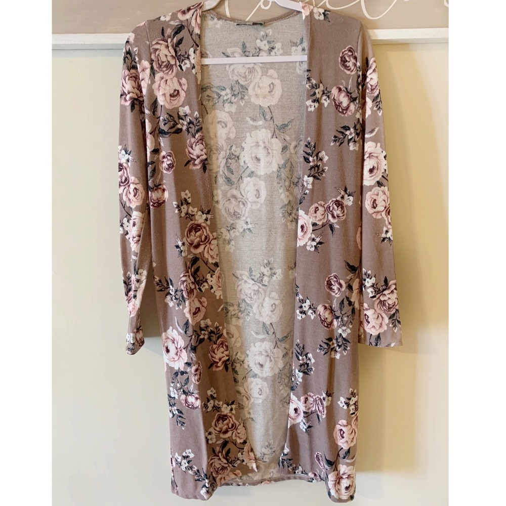 Mauve floral duster cardigan